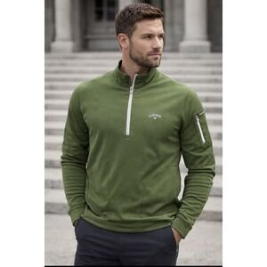 Callaway‎ Sweater Mens Large Green Solid Quarter Zip Performance Tech Golf NWOT